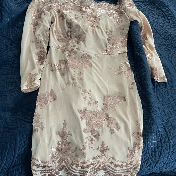 CBR Elegant Cream and Brown Lace Dress - Picture 1 of 5